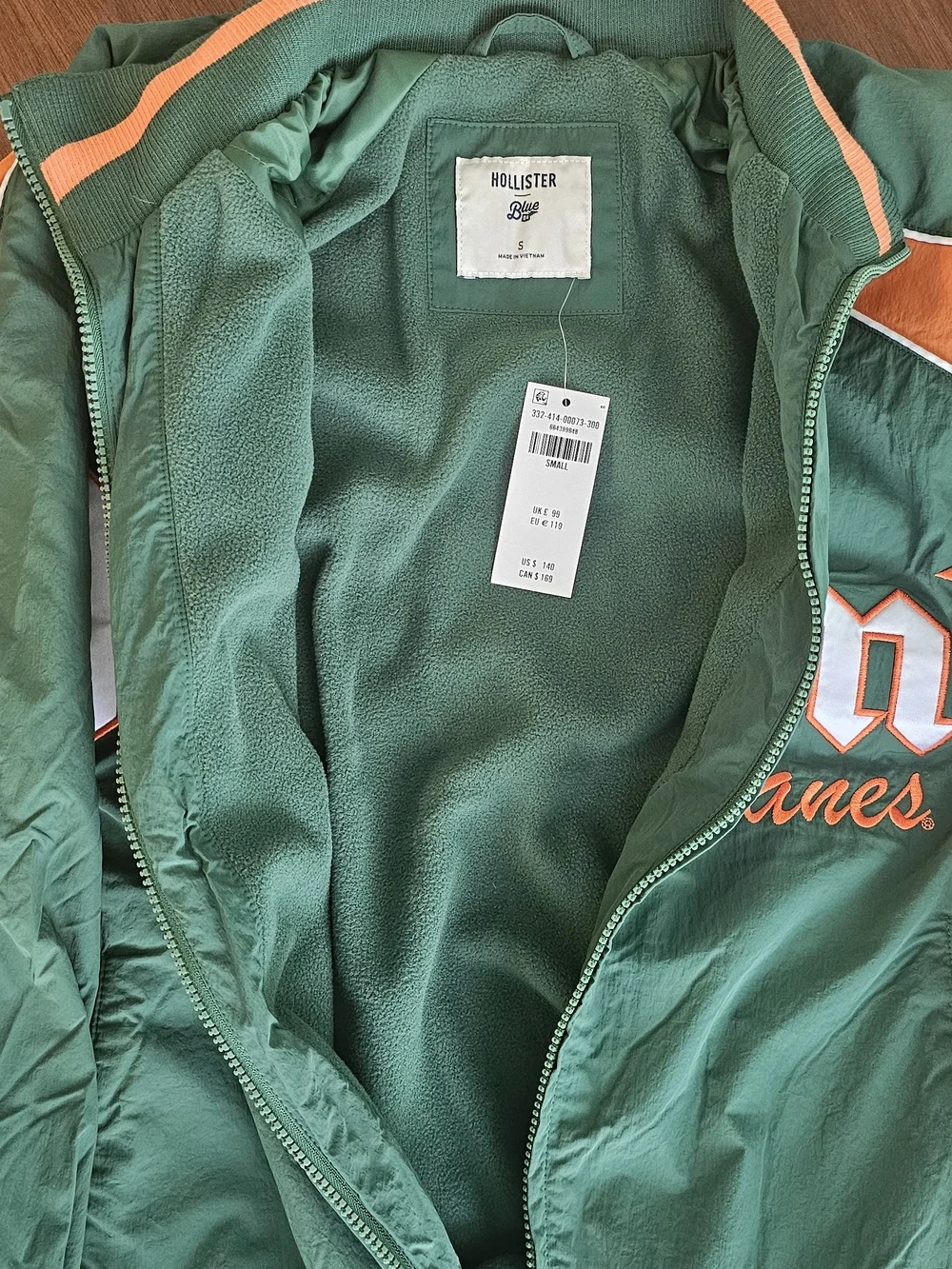 Hollister University of Miami Hurricanes Graphic Windbreaker Jacket Small